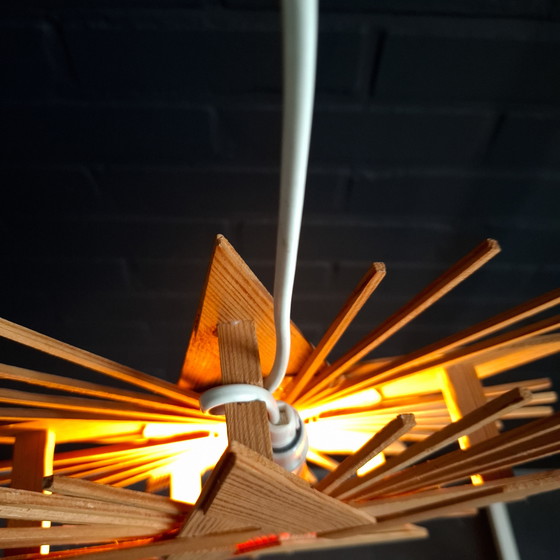 Image 1 of Stella di Natale vintage in legno, stella dell'Avvento con luci