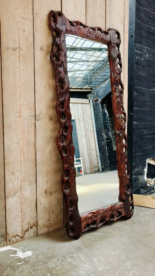Miroir brutaliste vintage sculpté à la main en Forêt-Noire