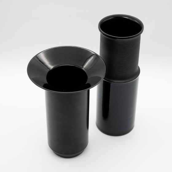 Image 1 of Rare Chic Jan van der Vaart & Tapio Wirkkala Porcelaine Noire Vase Duo Rosenthal