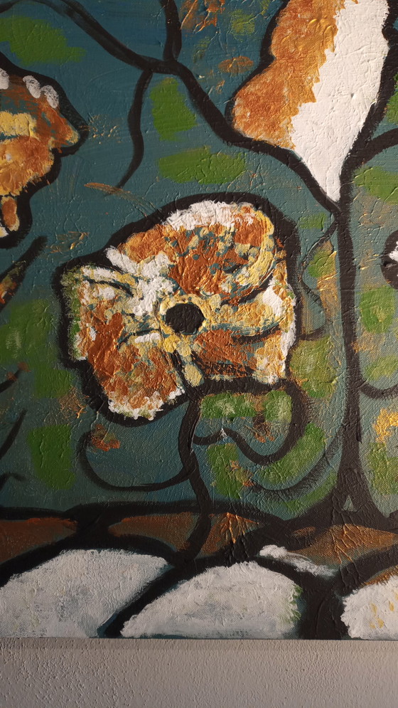 Image 1 of T.van Steenbergen Happy Golden Flowers 70 x 109 cm