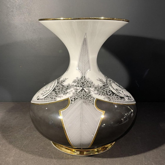Grand Vase en Porcelaine Dorée par Change Szasz pour Hollohaza, Hongrie, années 1970 (photo 10 of 13)