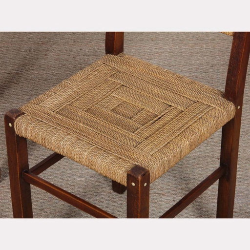 Pareja de sillas rústicas de madera y cuerda, 1940