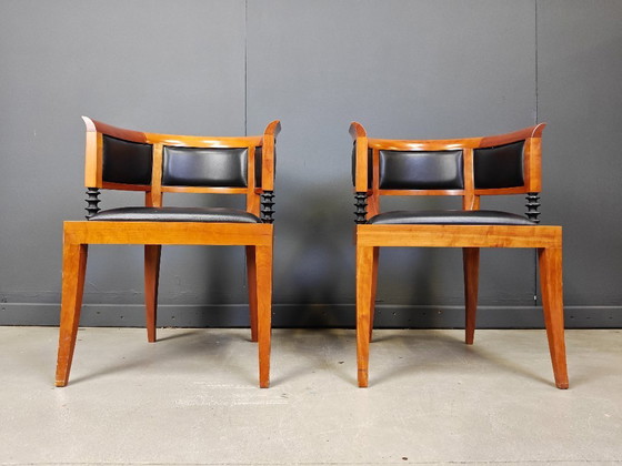 Image 1 of Ensemble de 2 fauteuils en merisier par Leon Krier Modèle Sella Media par Giorgetti, 1991s