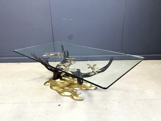 Image 1 of Tavolino da caffè vintage in ottone a forma di bonsai di Willy Daro, anni '70