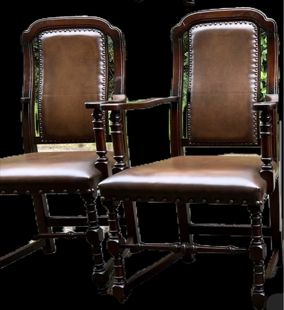 4 sillones de comedor ingleses de cuero, Sillas de comedor, Metal, Negro (foto 2 de 5)