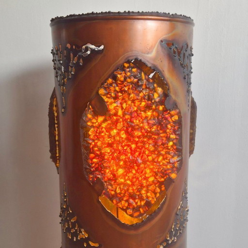 LAMPADAIRE VINTAGE BRUTALISTE 1970 ACCOLAY CERAMIQUE RESINE & CUIVRE 70S 1970S