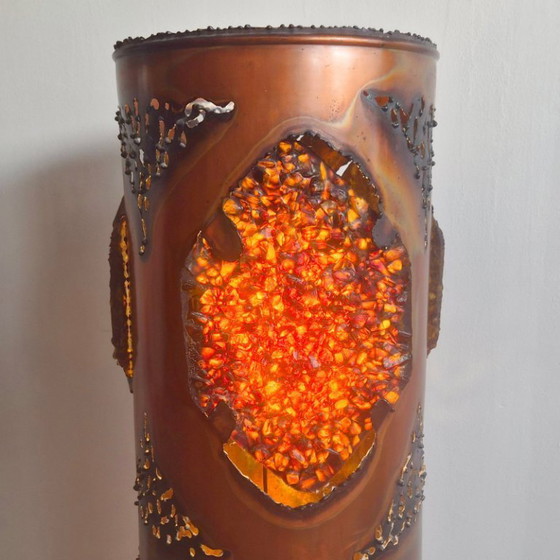 Image 1 of Vintage brutalistische vloerlamp uit 1970 van Accolay, keramiek, hars en koper, jaren 70.