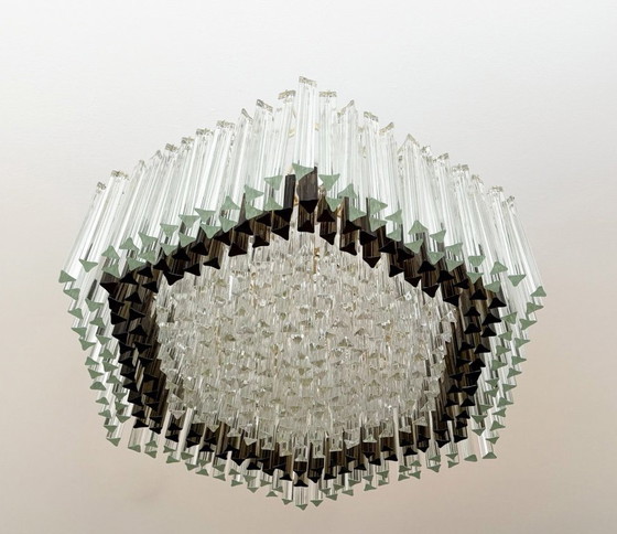 Image 1 of Weelderige kroonluchter van Paolo Venini voor Vivarini, Muranoglas/Prismaglas, Italië, jaren 70, op maat gemaakt