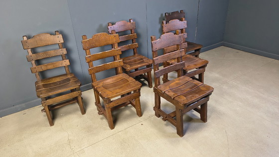 Image 1 of Vintage brutalistische eetkamerstoelen, set van 6 - jaren 60