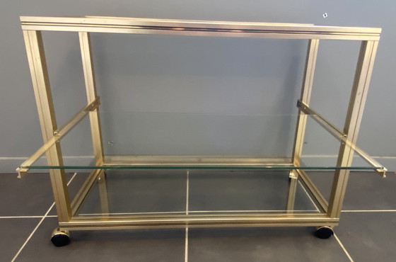 Image 1 of Meuble rangement télé hifi vidéo métal doré verre Pierre Vandel Paris 1970 vintage