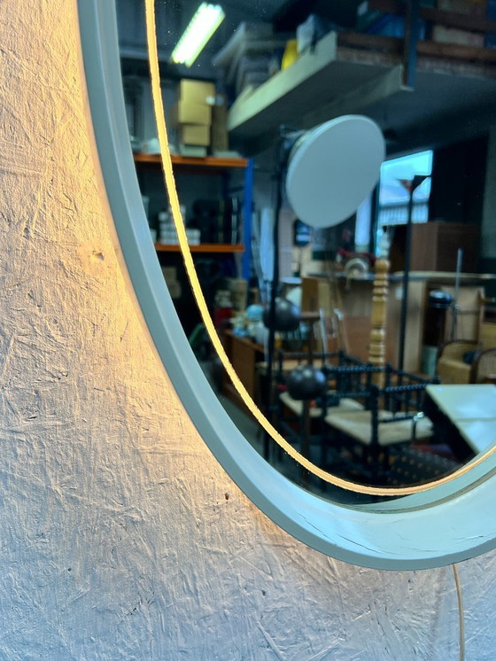 Image 1 of Vintage Ovale Spiegel Met Verlichting In Houten Lijst, Hillebrand Duitsland 1970,s