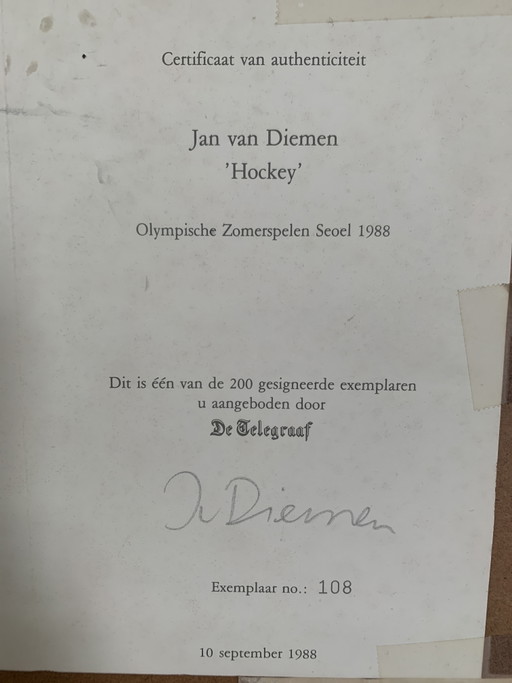 Jan van Diemen “Hockey” – lithos zeefdrukken, Glass, Paper (photo 2 of 6)