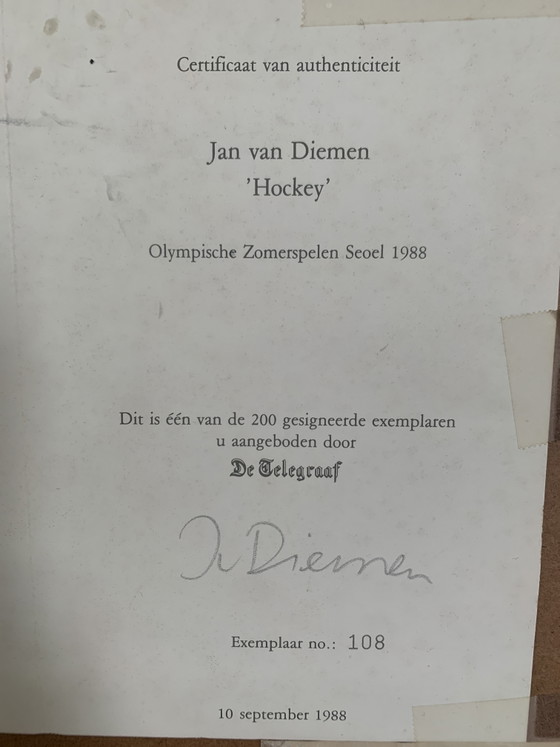 Jan van Diemen “Hockey” – Litografías y grabados, Glass, Paper (photo 2 of 6)