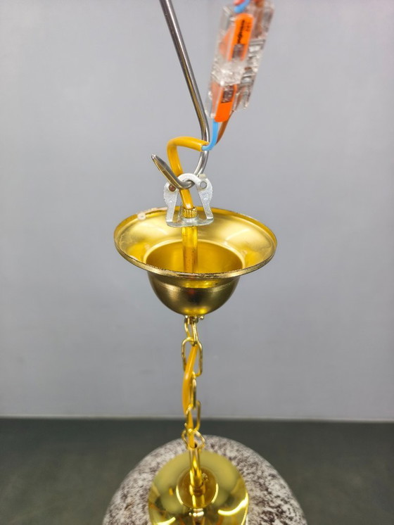 Image 1 of Tschechoslowakische Pendelleuchte aus Messing und Marmor mit Glaskugel, 1970er Jahre