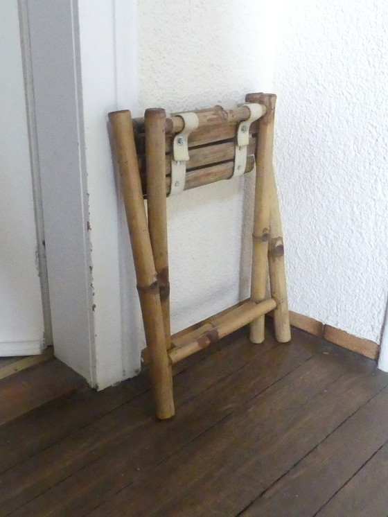 Image 1 of Vintage opvouwbare kruk, visserskruk, bamboe kruk, jaren 70, woaeb
