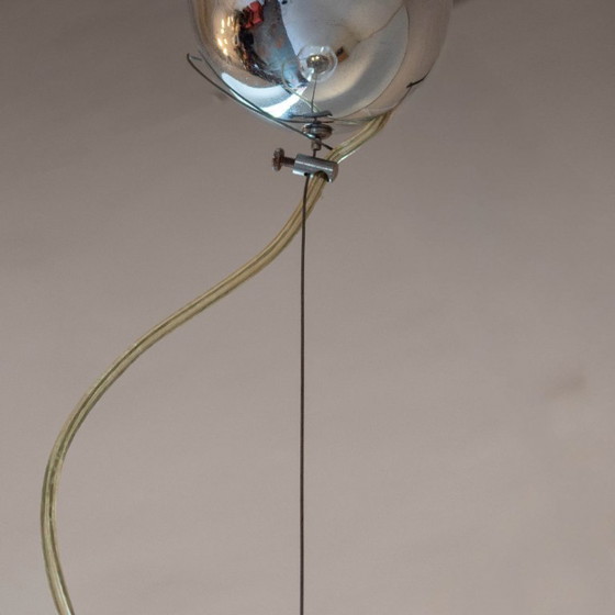 Image 1 of 1x Italian Modern Space Age Pendant Light, Glass & Silver Metal, 1980s