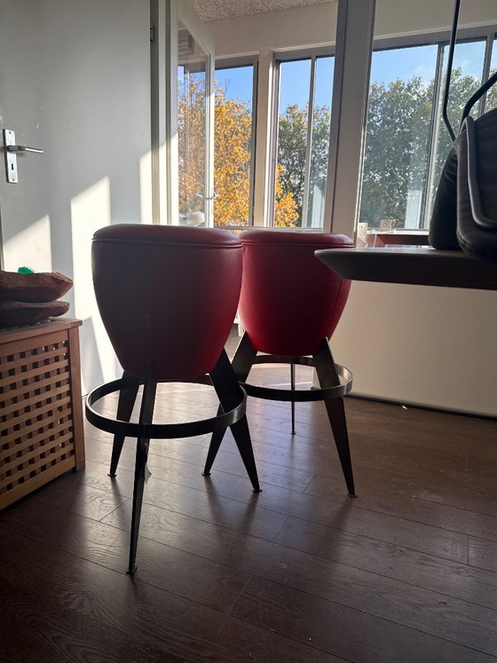 Sgabelli da bar Johanson Design, pelle rossa, Metallo, Rosso, Modern (foto 4 di 5)