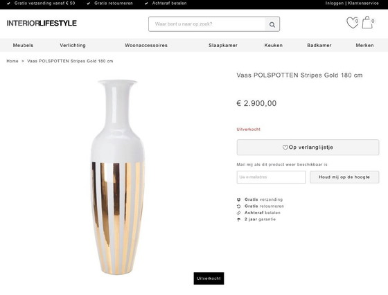 Image 1 of Vase POLSPOTTEN Gold Stripes - 183 cm high, 50 cm wide
