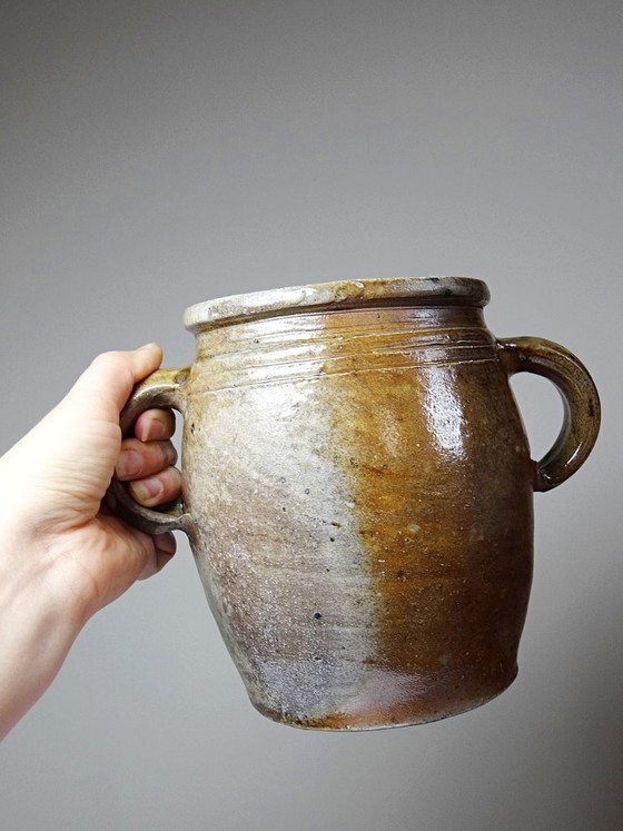 Pot ancien en grès de Puisaye à deux anses, fin XIXe-début XXe, Objets déco, Céramique, Marron, Rustic (photo 3 sur 11)