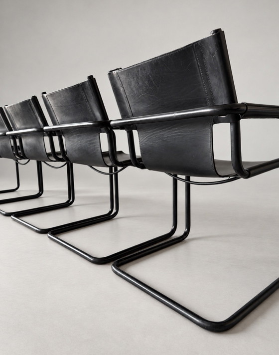6 Vintage Mart Stam S34 — All Black — Black Leather – Dining chairs, Metal (photo 2 of 15)