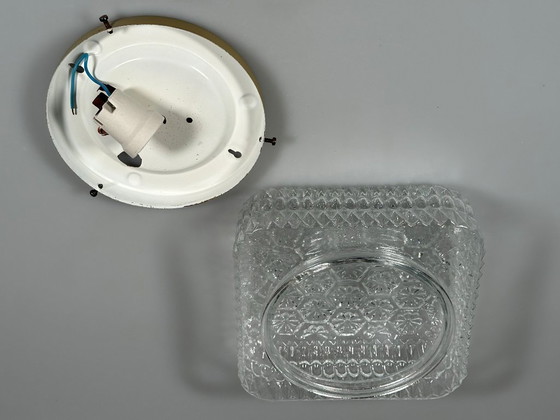 Image 1 of Plafondlamp uit de jaren 60/70, plafondmontage, glas, metaal, ruimtetijdperkontwerp