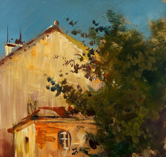 Image 1 of Original Oil Painting Evening River Landscape City on the water