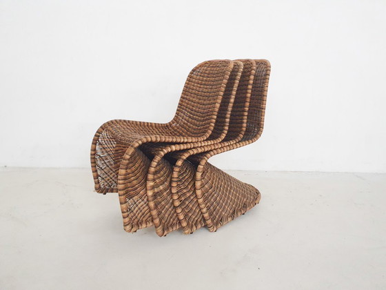 Image 1 of Set van vier rotan S-stoelen in de stijl van Verner Panton