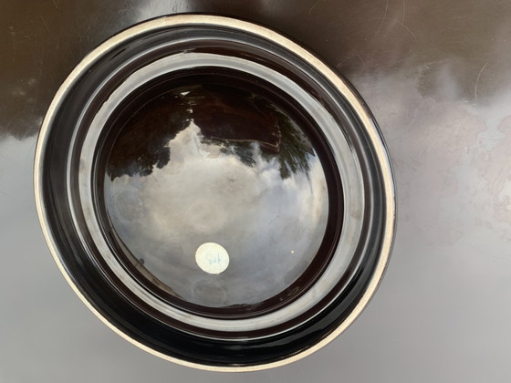 Image 1 of Large Vintage 1970s Round Ashtray, Ø 22 cm - Fat Lava Ceramic, Mustard Yellow and Brown - WGP
