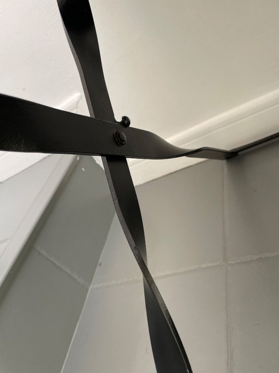 Image 1 of Tabouret haut pliant / taburette en métal et cuir tressé
