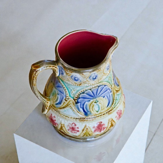 Image 1 of Jarra antigua de mayólica policromada del siglo XIX, de Nimy-les-Mons