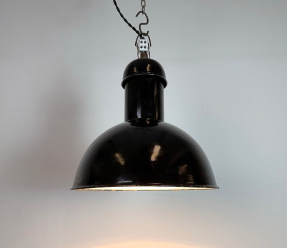 Image 1 of Black Enamel Industrial Pendant Lamp from AEG, 1930s