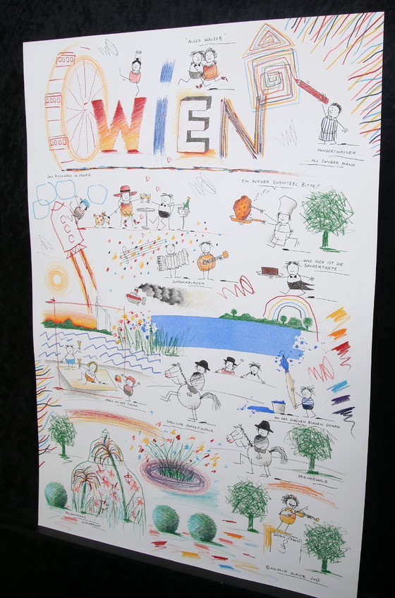 Image 1 of Schlote, Wilhelm - Ruota panoramica di Vienna - disegno originale - firmato UNIKAT