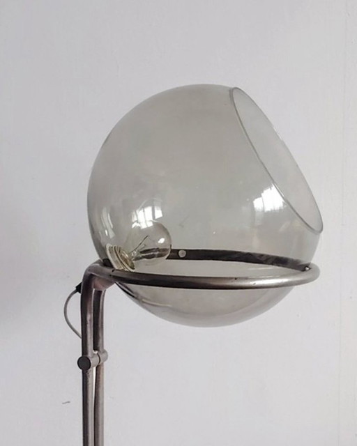 Modernist bauhaus glass ball floor lamp. Designer: Házi Tibor