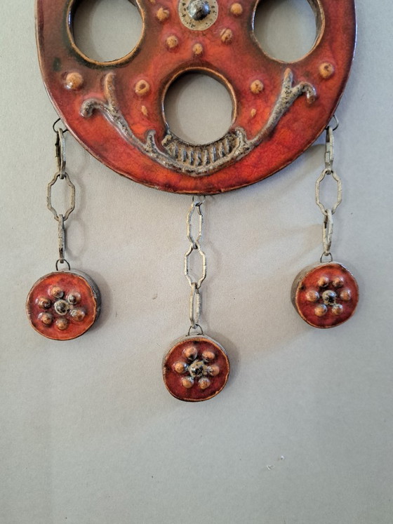 Image 1 of Ceramica vintage anni '70 in tonalità arancione, nero e grigio smalto, opera d'arte realizzata a mano da un artista, decorazione