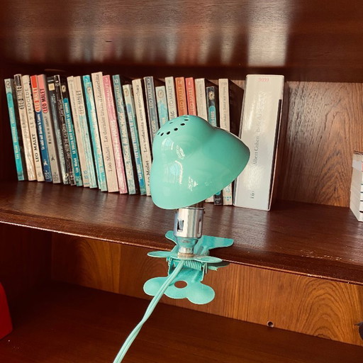Small green metal mushroom clip-on lamp, vintage night light