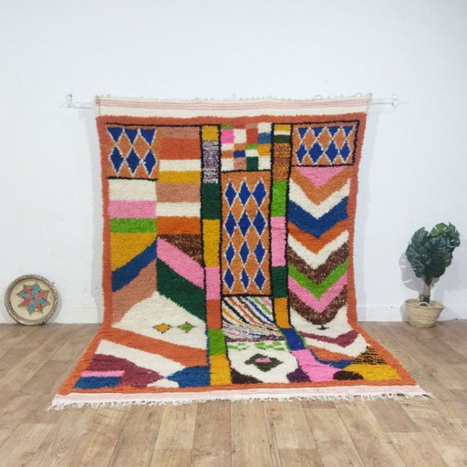 Tapis berbère patchwork coloré | Tapis marocain en laine | 305 × 204 cm