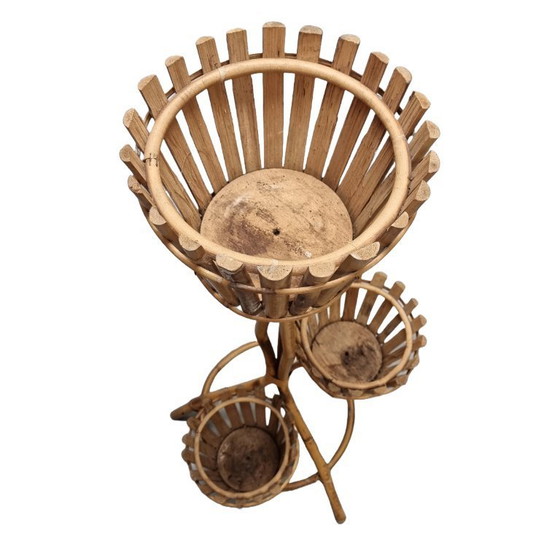 Image 1 of Vintage bamboe en rotan plantenstandaard