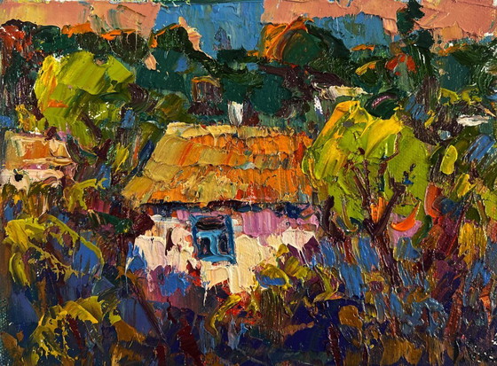 Image 1 of Original Oil Painting Evening Nature Landscape Hope breaks through the clouds