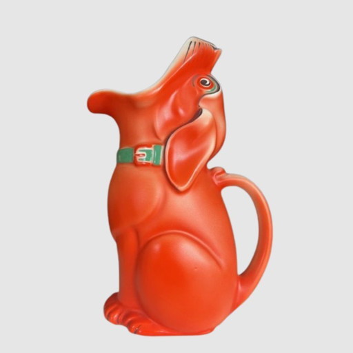 Orange-red Art Deco Dog Pitcher – Mosa Maastricht Jug – 1920s Dutch ceramic Vase-Jug
