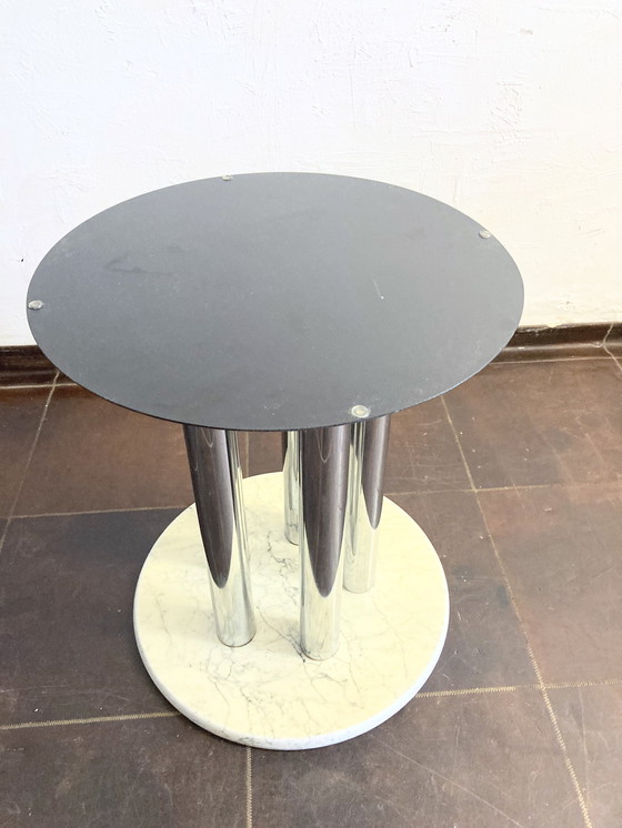 Image 1 of Round Italian dining room table from the 70s marble glass chrome