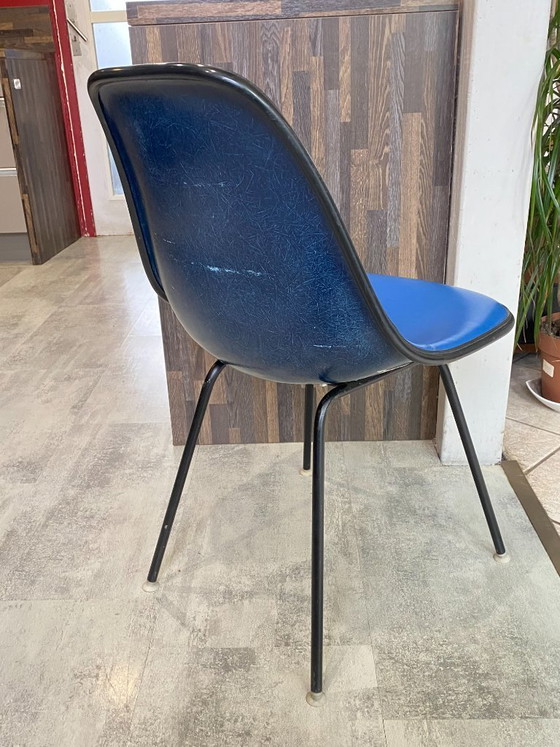 Image 1 of DSX chair, blue fiberglass, vinyl upholstery, Eames Herman Miller vintage 70s