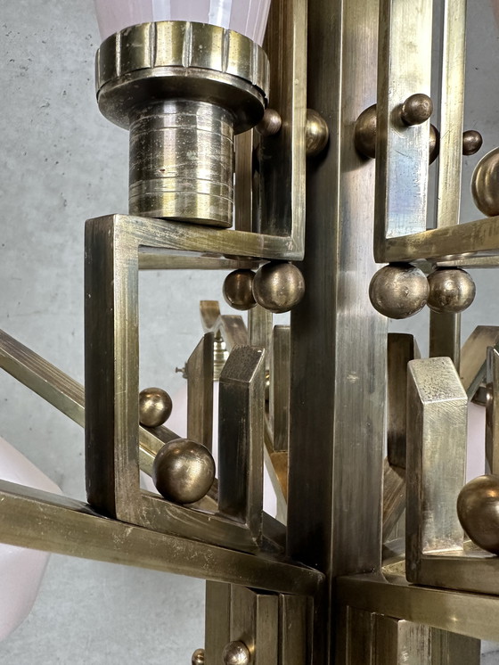 Image 1 of Art Deco chandelier - opaline and brass