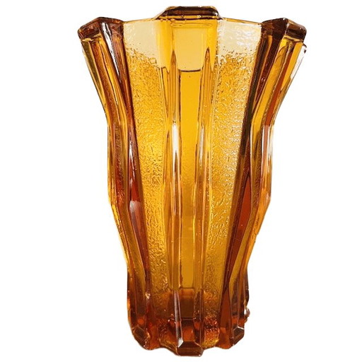 Art Deco Honey-colored glass vase Cubist amber Henri Heemskerk Scailmont 1920s