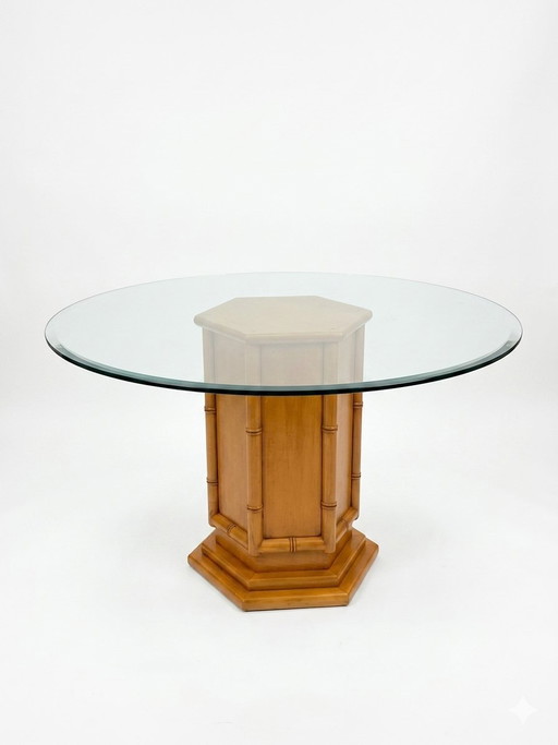 Table de salle à manger vintage en faux bambou / bambou / ronde / verre