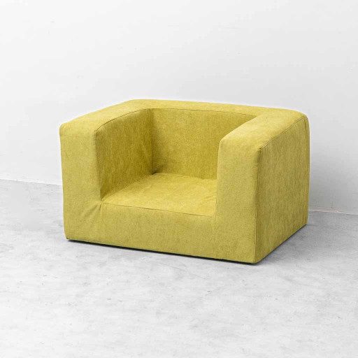 Fauteuil Lounge Vintage en Tissu Vert Citron – Design Géométrique Années 70