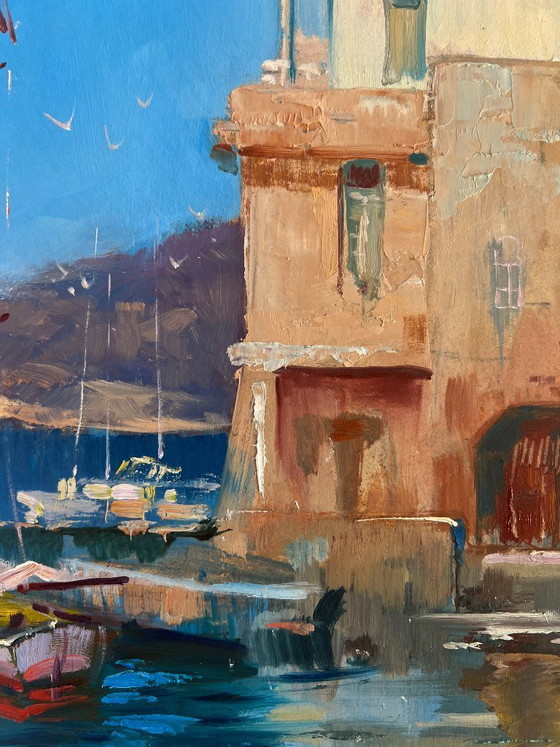 Image 1 of Original Oil Painting Coastal City Landscape Waiting for the tide