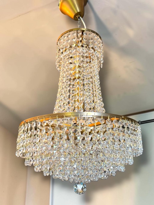 Vintage Hollywood Regency Kristallen Kroonluchter – Crystal, Brass
