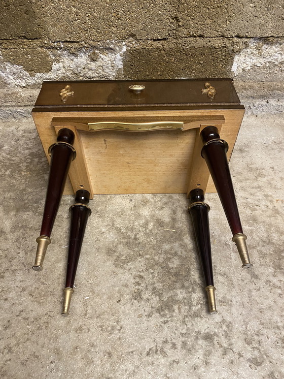 Image 1 of Antique Bedside Table/Nightstand N252 with Drawer, Lacquered Wood, Mid-20th Century Vintage #D395