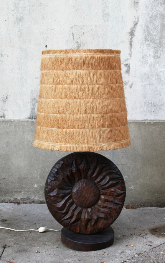 Page 1 of 6 Brutalist Lamp in Wood and Raffia Signed Delsinne, Belgium, 60s. – Table lamps (photo 3 of 6)