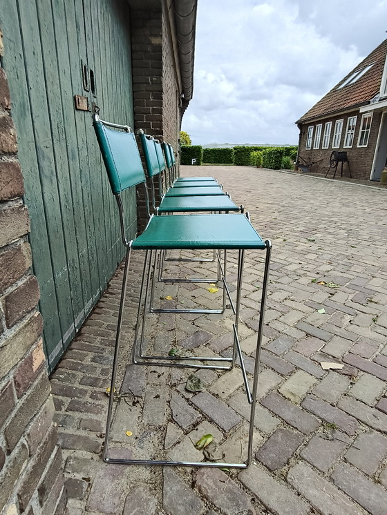 Image 1 of 3x Vintage leather bar stools - style Giandomenico Belotti for Alias